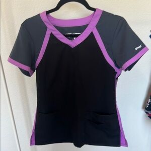 Grey's Anatomy Black and Purple Scrub Top